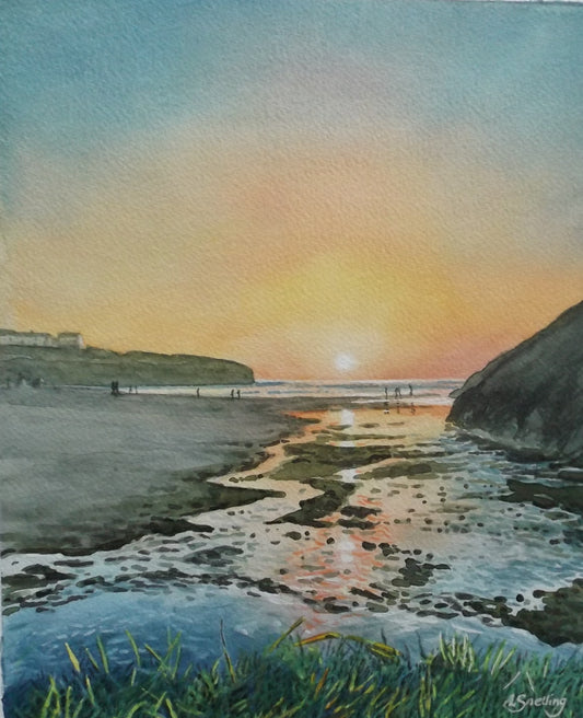 Sunset, stream at Porthcothan